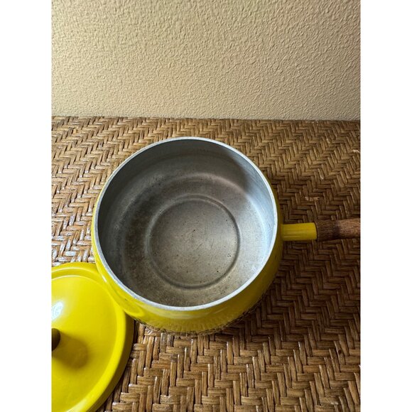 Vintage Fondue Pot Mustard Yellow Mod Brown Floral Pattern With Lid - Picture 4 of 6